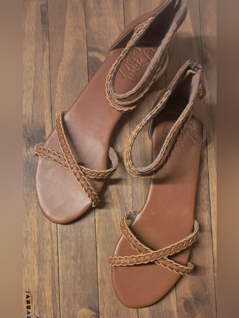 Bali ELF Calypso Braided Leather Gladiator Sandals Camel Tan Boho Size 8